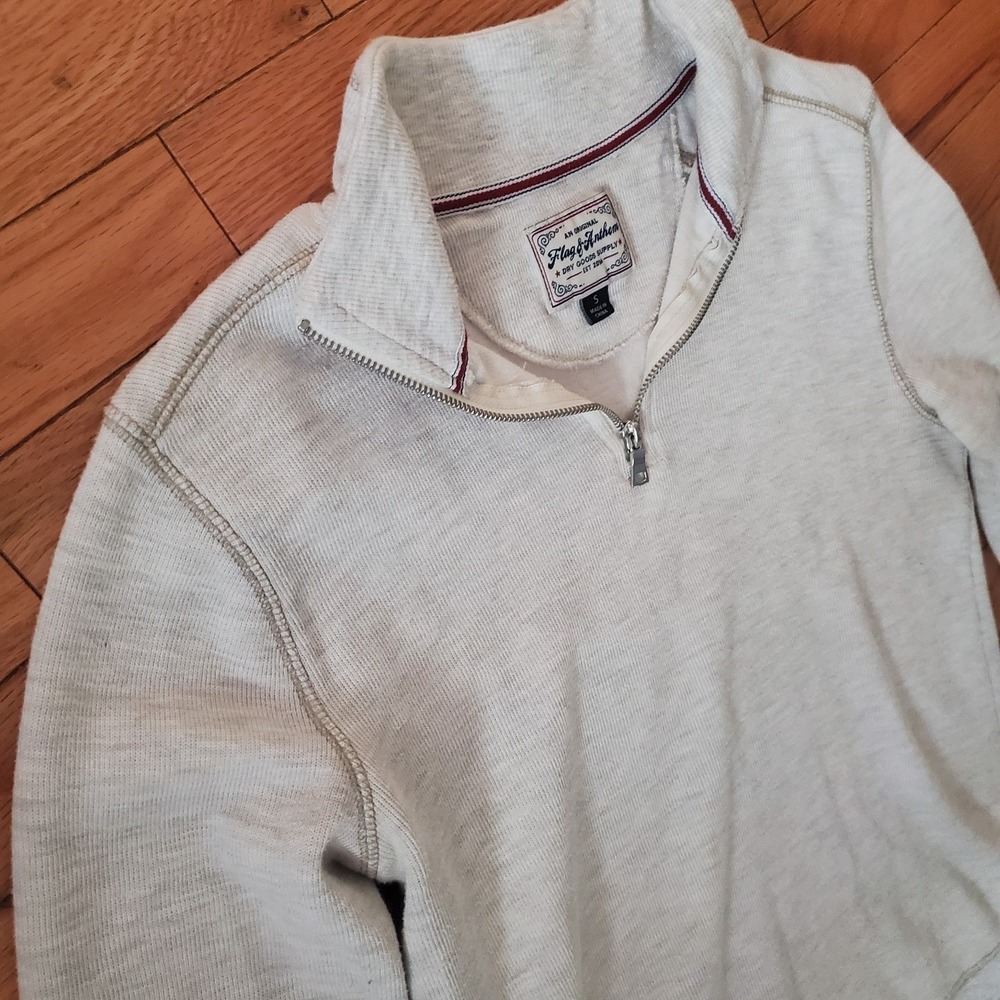 Flag‎ & Anthem Quarter Zip Pullover Cream Excellent Cotton Blend Casual Mens S